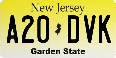 NJ license plate A20DVK