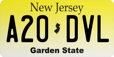 NJ license plate A20DVL