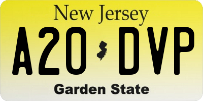 NJ license plate A20DVP