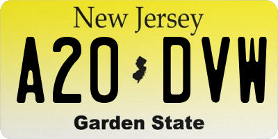 NJ license plate A20DVW