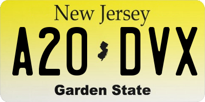 NJ license plate A20DVX