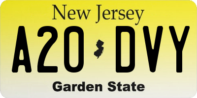 NJ license plate A20DVY