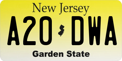 NJ license plate A20DWA