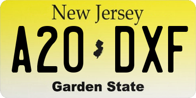 NJ license plate A20DXF