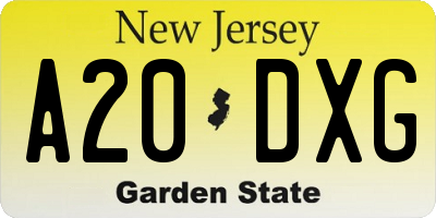 NJ license plate A20DXG