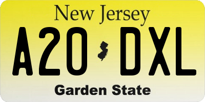 NJ license plate A20DXL