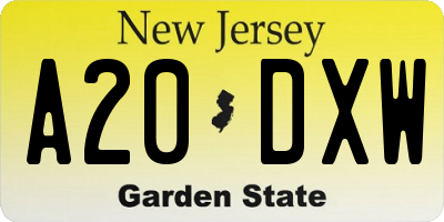 NJ license plate A20DXW