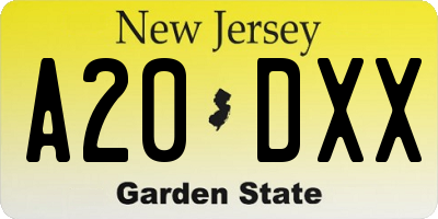 NJ license plate A20DXX