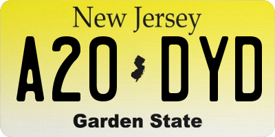 NJ license plate A20DYD
