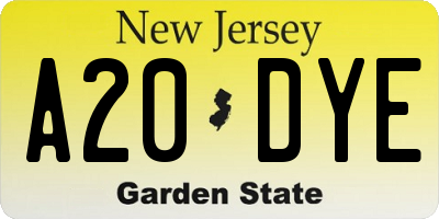 NJ license plate A20DYE