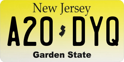 NJ license plate A20DYQ