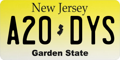 NJ license plate A20DYS