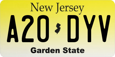 NJ license plate A20DYV