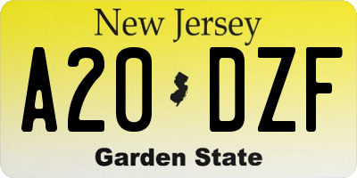 NJ license plate A20DZF