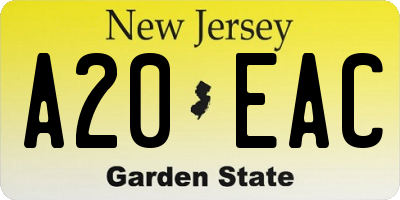NJ license plate A20EAC