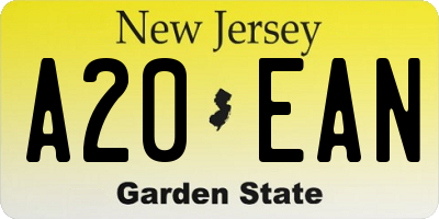 NJ license plate A20EAN