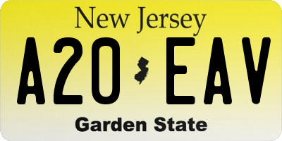 NJ license plate A20EAV