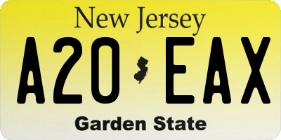 NJ license plate A20EAX