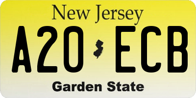 NJ license plate A20ECB