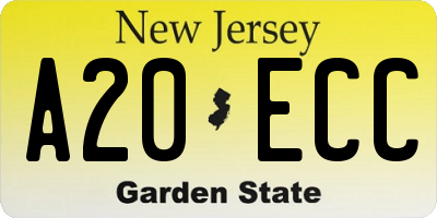 NJ license plate A20ECC