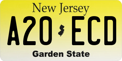 NJ license plate A20ECD