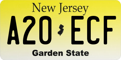 NJ license plate A20ECF