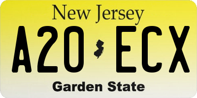 NJ license plate A20ECX