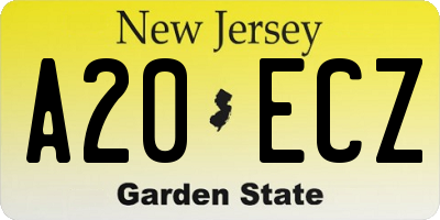 NJ license plate A20ECZ