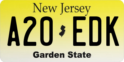 NJ license plate A20EDK
