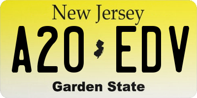 NJ license plate A20EDV
