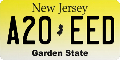 NJ license plate A20EED