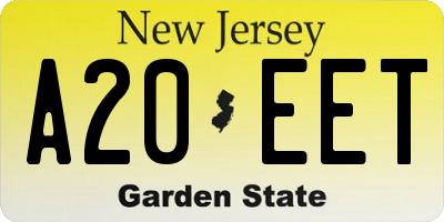 NJ license plate A20EET