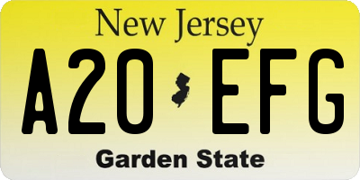 NJ license plate A20EFG