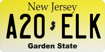 NJ license plate A20ELK