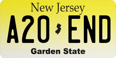 NJ license plate A20END