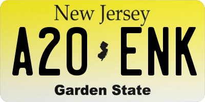 NJ license plate A20ENK