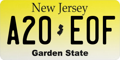NJ license plate A20EOF