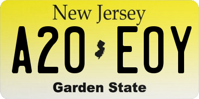 NJ license plate A20EOY
