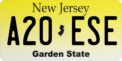 NJ license plate A20ESE