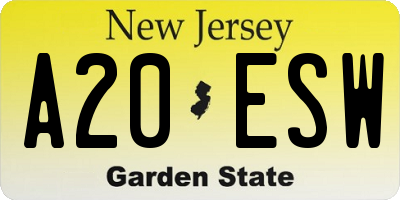 NJ license plate A20ESW