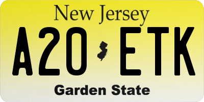 NJ license plate A20ETK