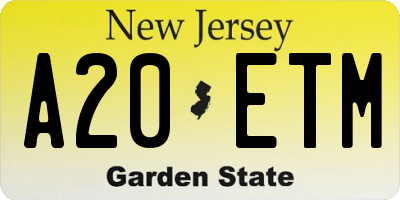 NJ license plate A20ETM