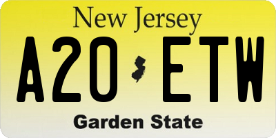 NJ license plate A20ETW