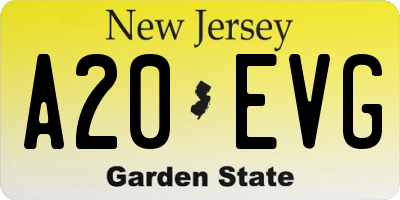 NJ license plate A20EVG