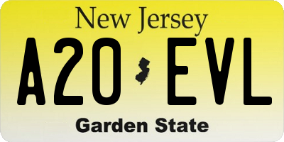 NJ license plate A20EVL