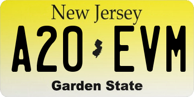 NJ license plate A20EVM
