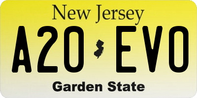 NJ license plate A20EVO