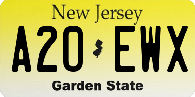 NJ license plate A20EWX