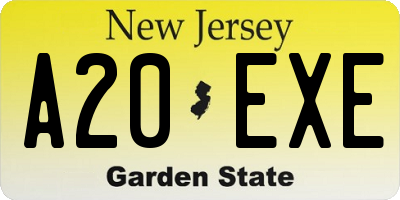 NJ license plate A20EXE