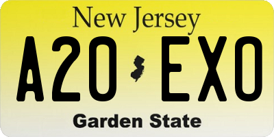NJ license plate A20EXO